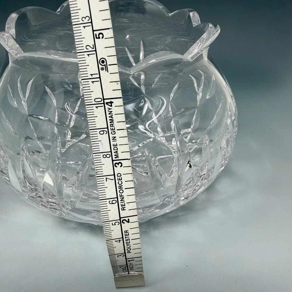 Vintage Cut Crystal Scalloped Edge Rose Bowl Vase Clear Glass Floral Decor